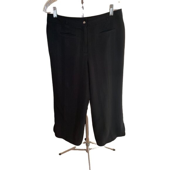 Larry Levine Black Textured Cropped Wide Legged Pants Sz 8 - Picture 1 of 11